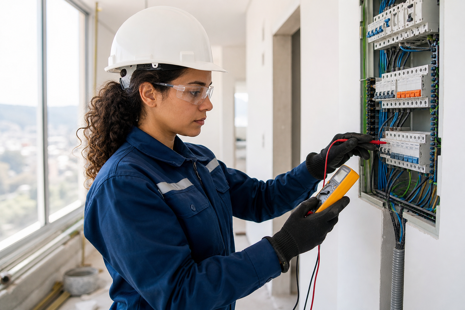 Profissional de eletricidade verificando uma instalação